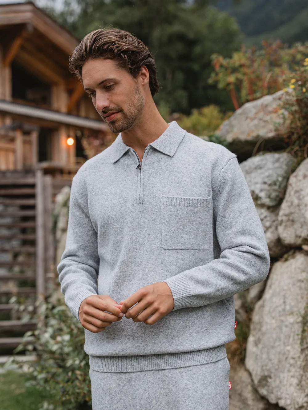 Grey Knit Pocket Polo - Image 5